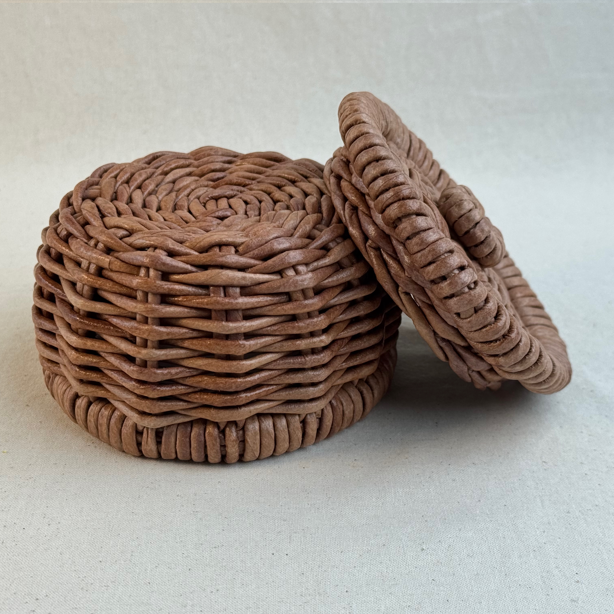 Handwoven Paper Vine Trinket Basket with Lid