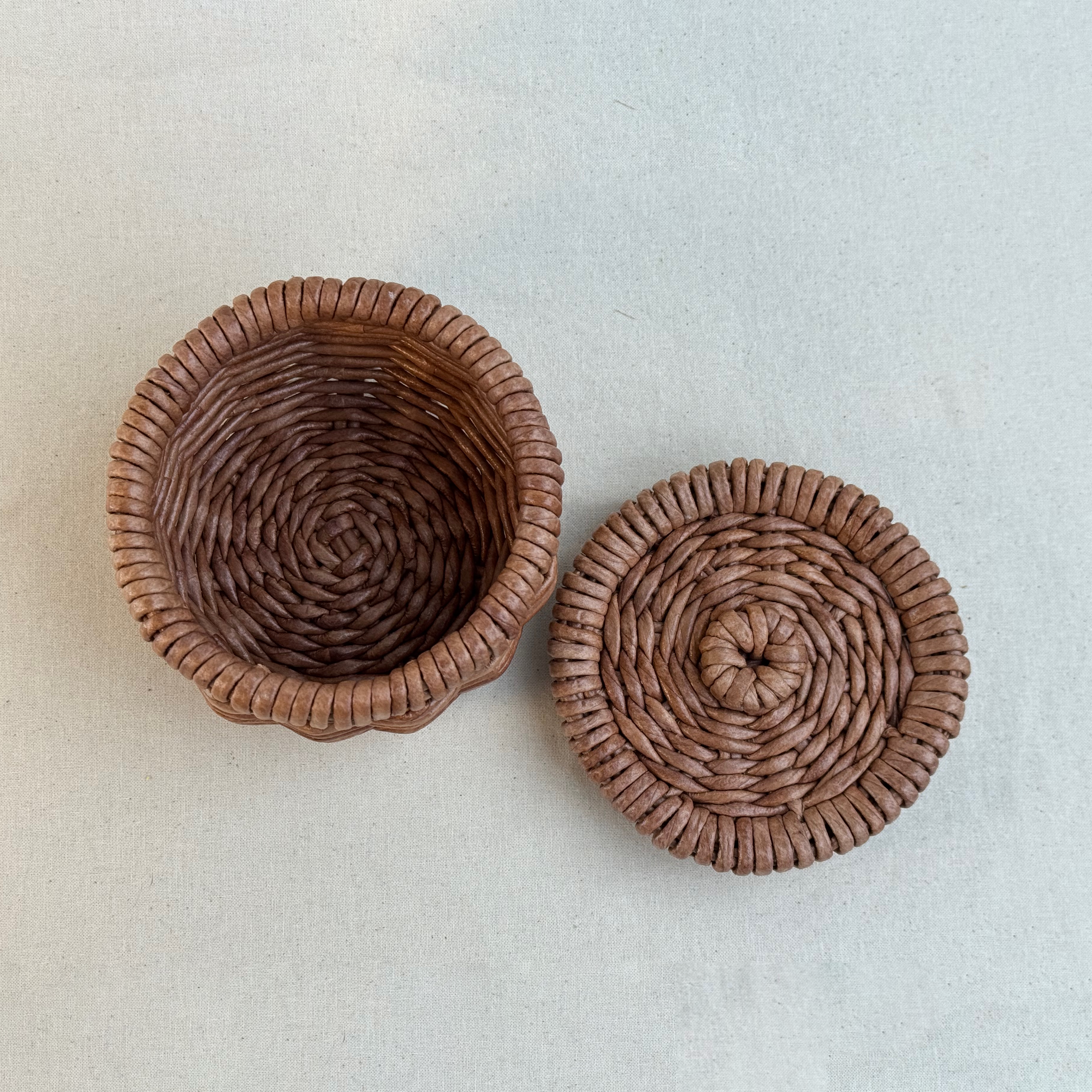 Handwoven Paper Vine Trinket Basket with Lid